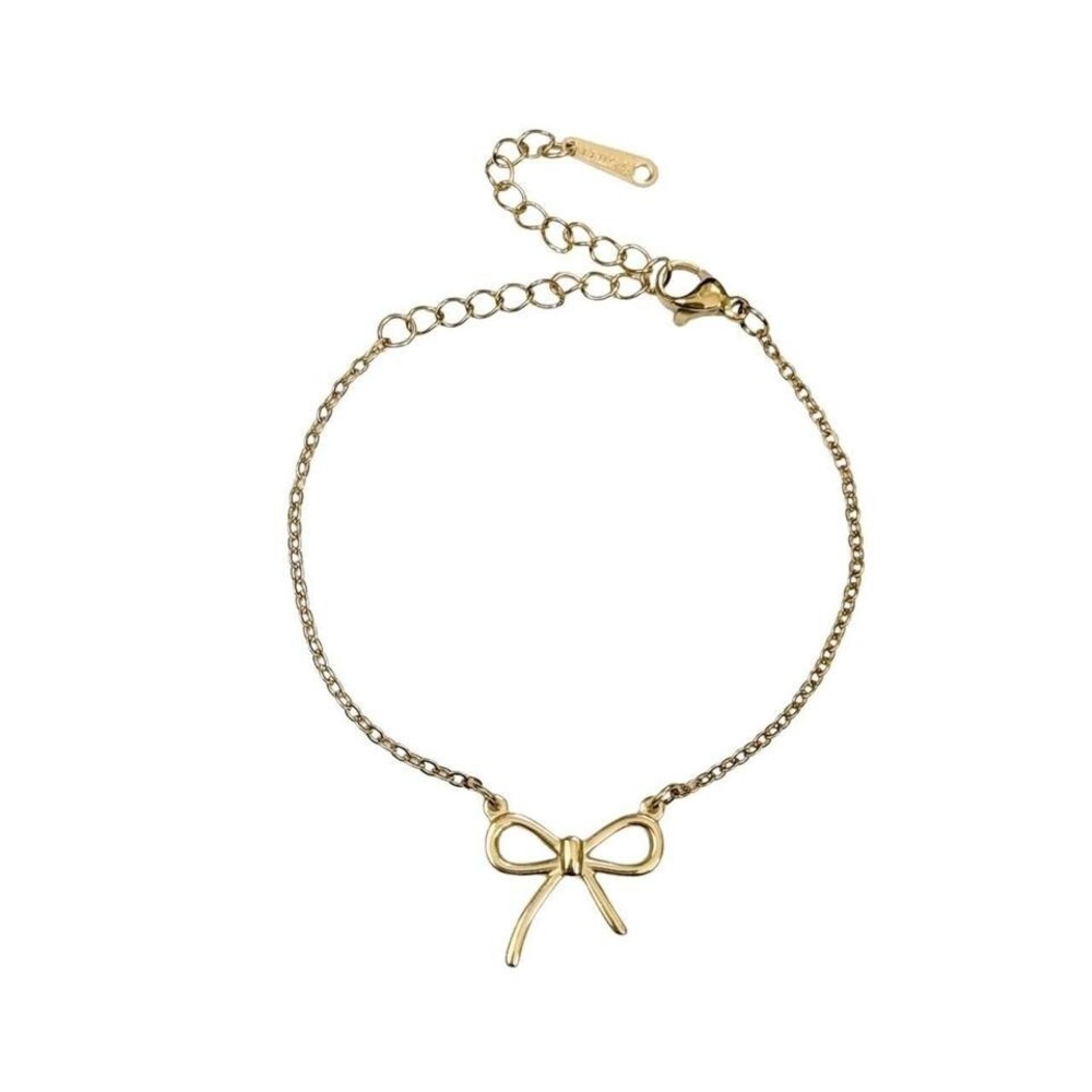 gold bow bracelet handmade stainless steel and non-tarnish dainty ribbon charm